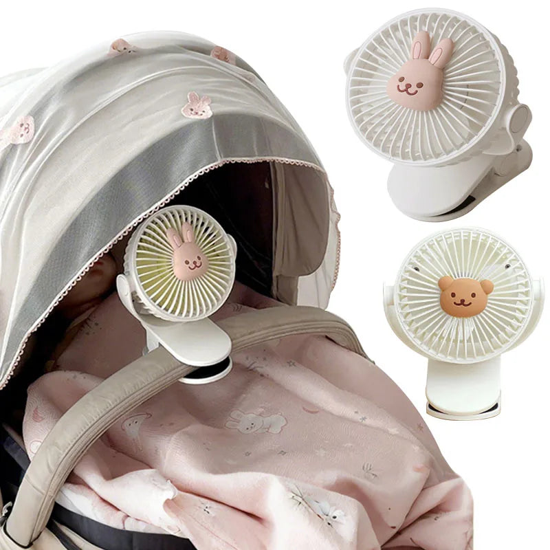 Korean Baby Cart Stroller Fans Portable Outdoor Fan Clip Cute Bear Bunny Rechargeable Handheld Electric Fan for Home 3 Speeds